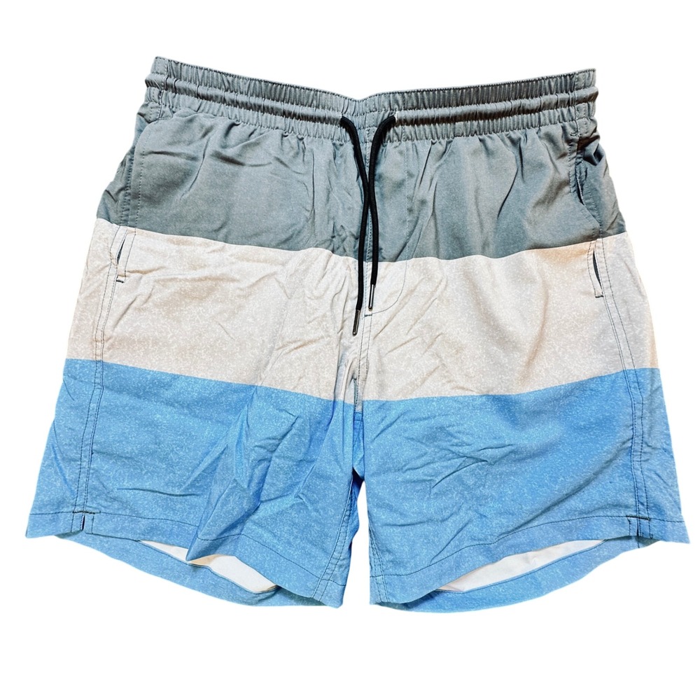 SURFCUZ Swim Trunks Shorts Men's Size L Blue Gray‎ Color Block Casual NWT